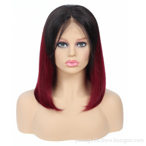 Yeswigs Wholesale Colorful Bob Wig 1b/99j Short Bob Cut Brazilian Human Hair Lace Front Wigs for Black Women Full and Thick Ends